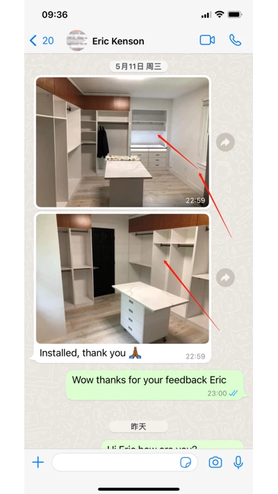 Customer feedback after cabinet installation for Eric New York house project