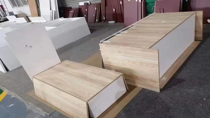 Wood finish cabinet and furniture components prepared for Sacramento custom home