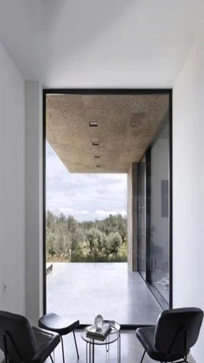Large glass opening with black frame for modern residential view