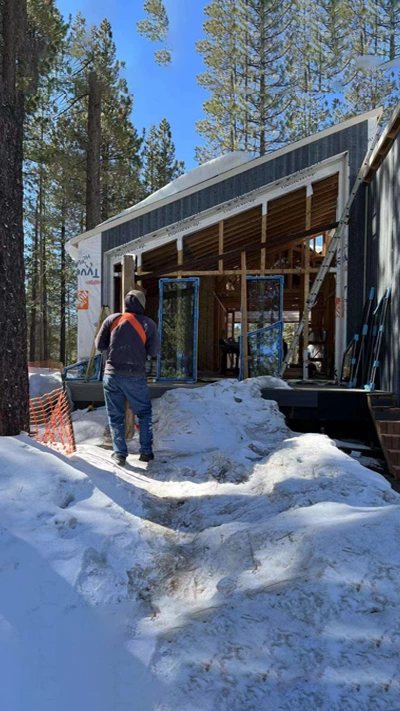 Mountain modern custom home construction site in California