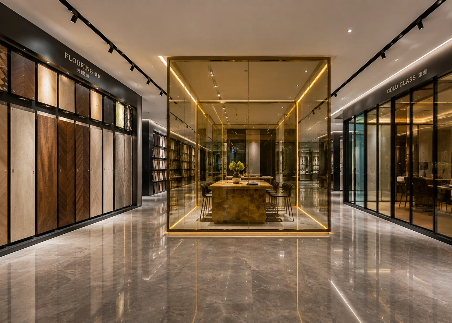 Flooring & Golden Glass